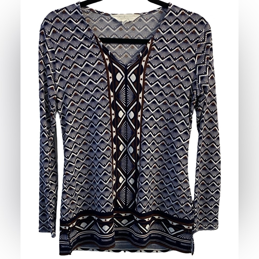 Magnolia Grace V-neck Tunic Top Long Sleeve Stretch Knit Blouse Size S Like New